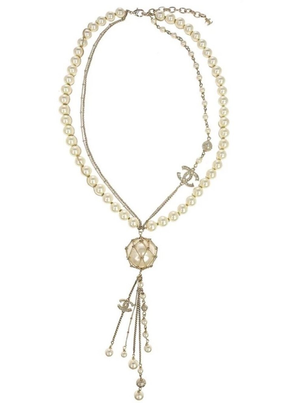Chanel Chain Necklace Gold Artificial Pearl Rhinestone A19C 168311